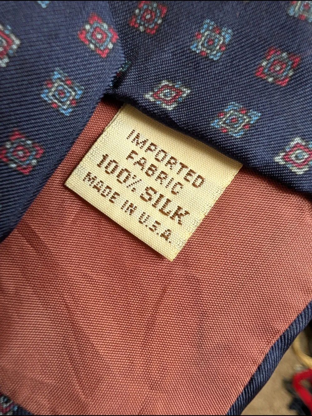 John Henry Tie Navy Blue‎ Geometric Diamond Medallion 100% Silk Made in USA